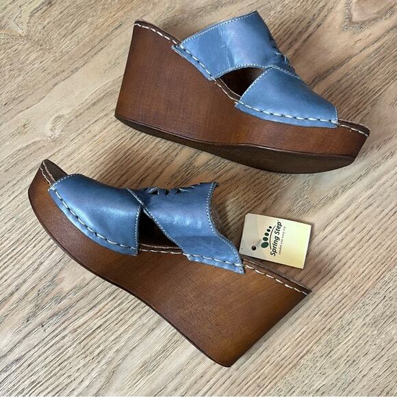 NWT Spring Step Blue Leather Sunburst Wedge Bohemian Sandal Size 38/Women’s 7.5 - Picture 7 of 11